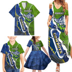 Personalised Cowboys And Raiders Rugby Family Matching Summer Maxi Dress and Hawaiian Shirt Sporty Version