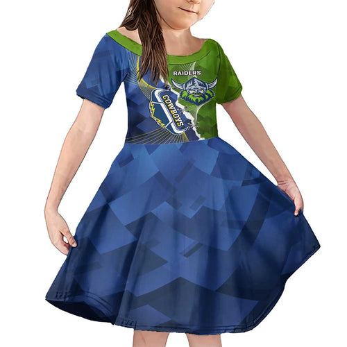 Personalised Cowboys And Raiders Rugby Family Matching Summer Maxi Dress and Hawaiian Shirt Sporty Version