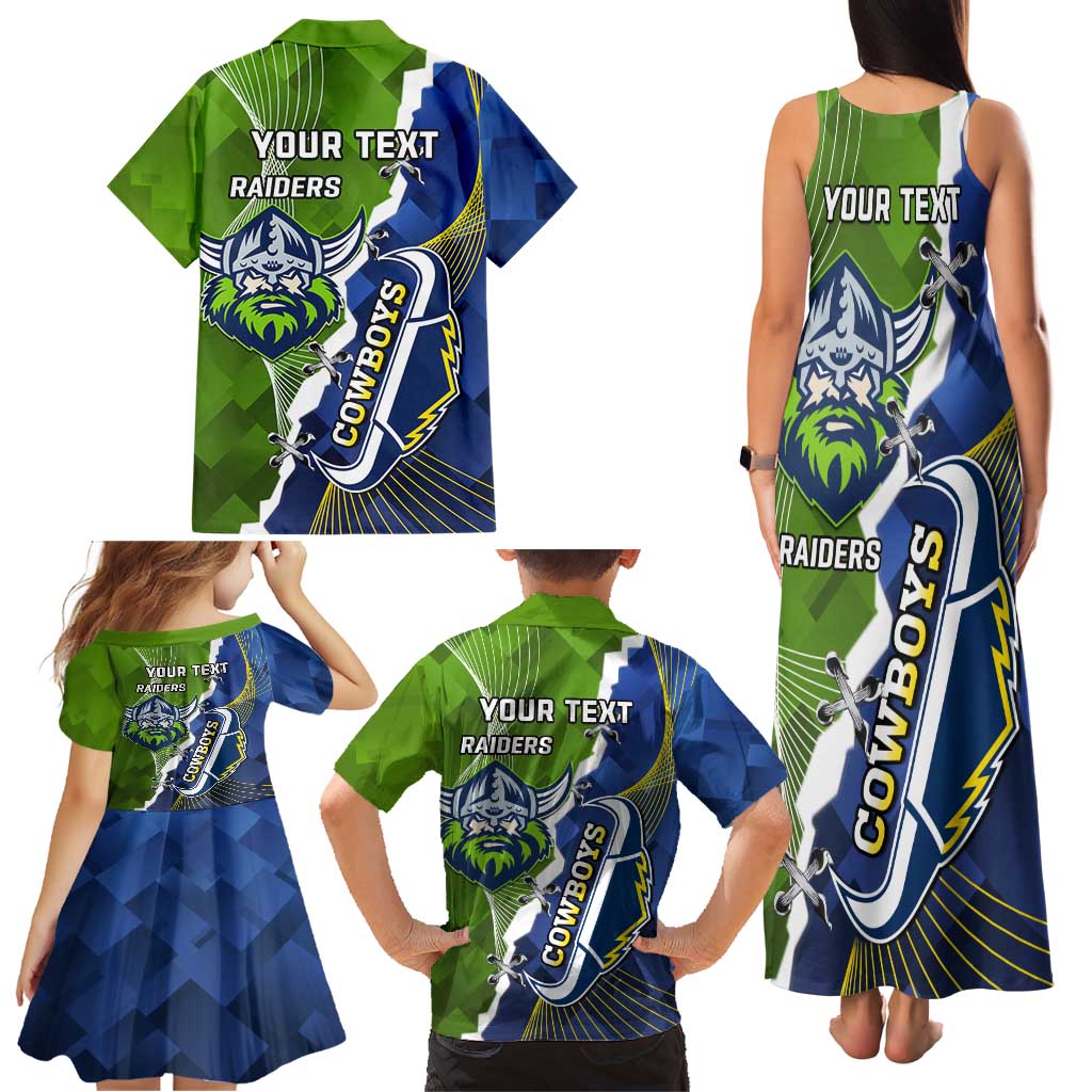Personalised Cowboys And Raiders Rugby Family Matching Tank Maxi Dress and Hawaiian Shirt Sporty Version