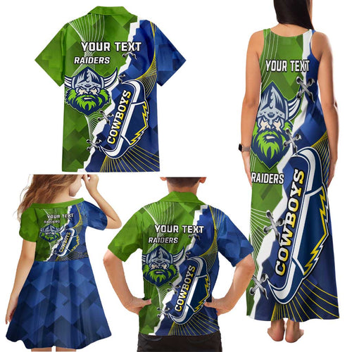 Personalised Cowboys And Raiders Rugby Family Matching Tank Maxi Dress and Hawaiian Shirt Sporty Version