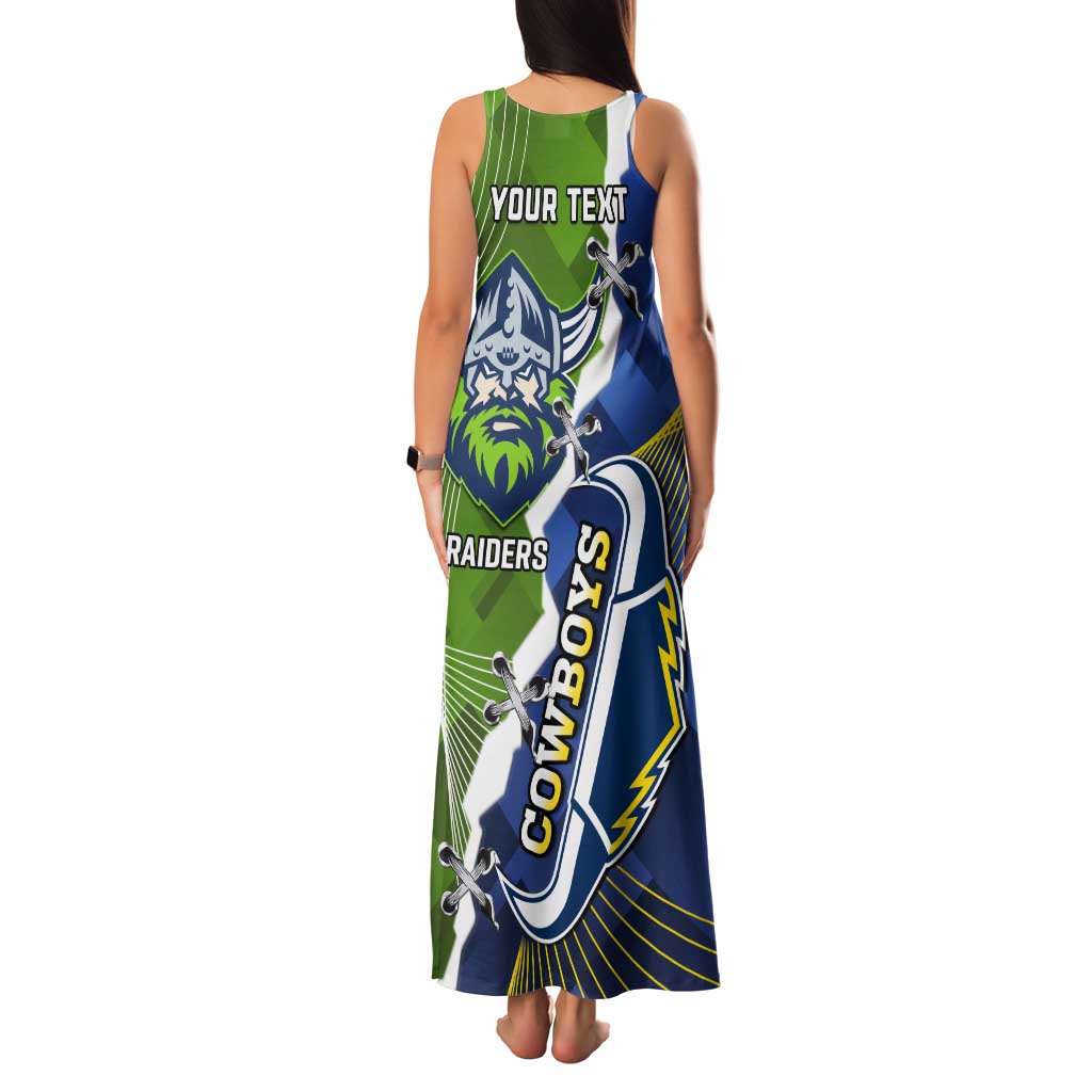 Personalised Cowboys And Raiders Rugby Family Matching Tank Maxi Dress and Hawaiian Shirt Sporty Version