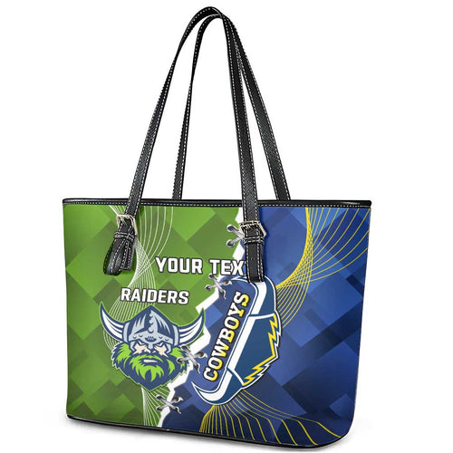 Personalised Cowboys And Raiders Rugby Leather Tote Bag Sporty Version