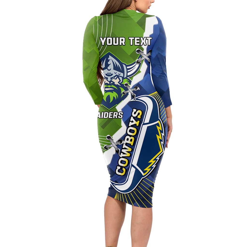Personalised Cowboys And Raiders Rugby Long Sleeve Bodycon Dress Sporty Version