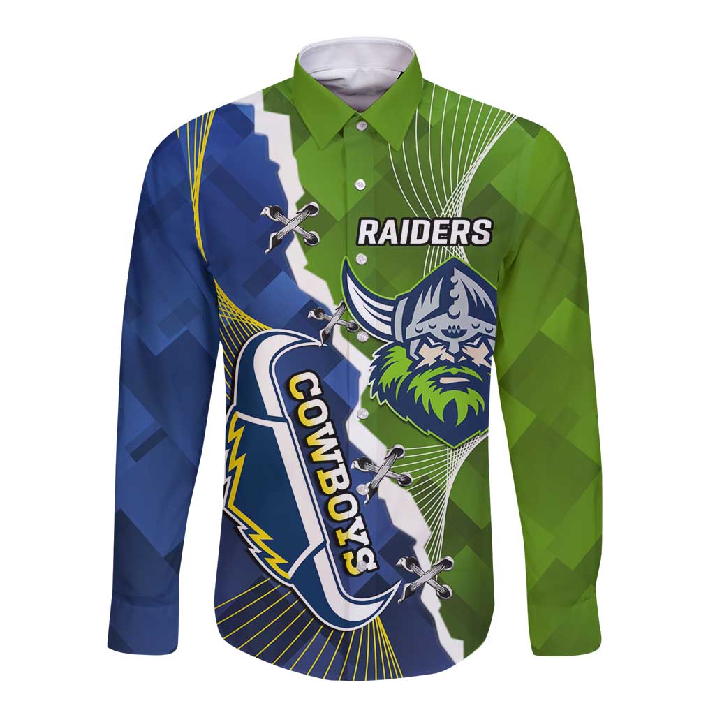 Personalised Cowboys And Raiders Rugby Long Sleeve Button Shirt Sporty Version