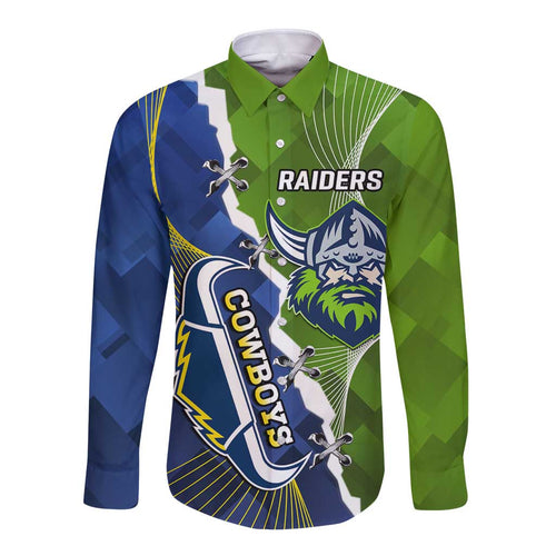 Personalised Cowboys And Raiders Rugby Long Sleeve Button Shirt Sporty Version