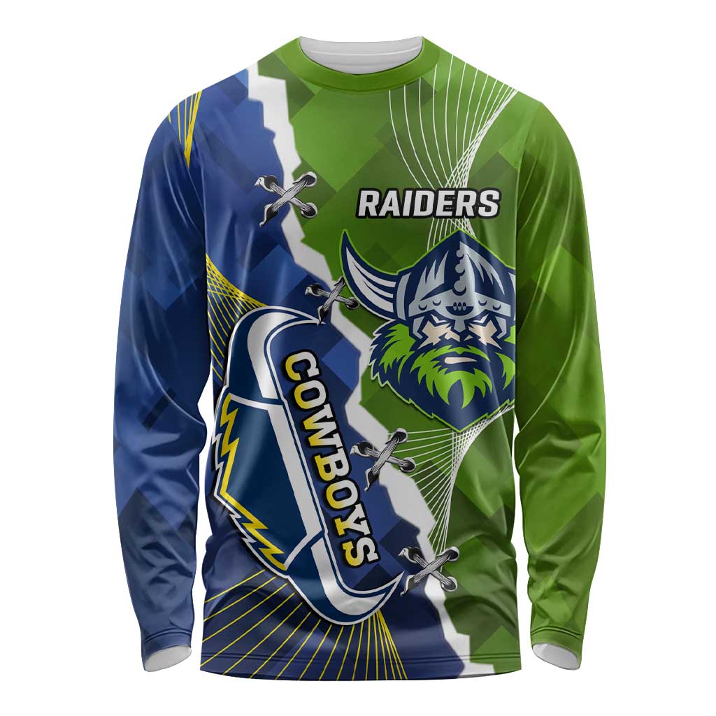 Personalised Cowboys And Raiders Rugby Long Sleeve Shirt Sporty Version