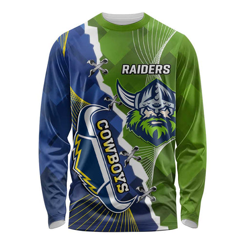 Personalised Cowboys And Raiders Rugby Long Sleeve Shirt Sporty Version