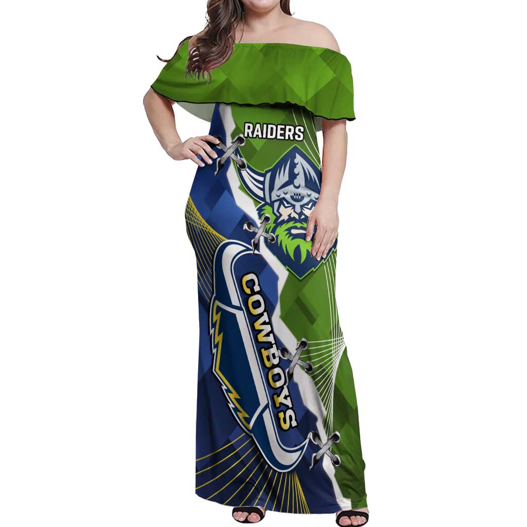 Personalised Cowboys And Raiders Rugby Off Shoulder Maxi Dress Sporty Version