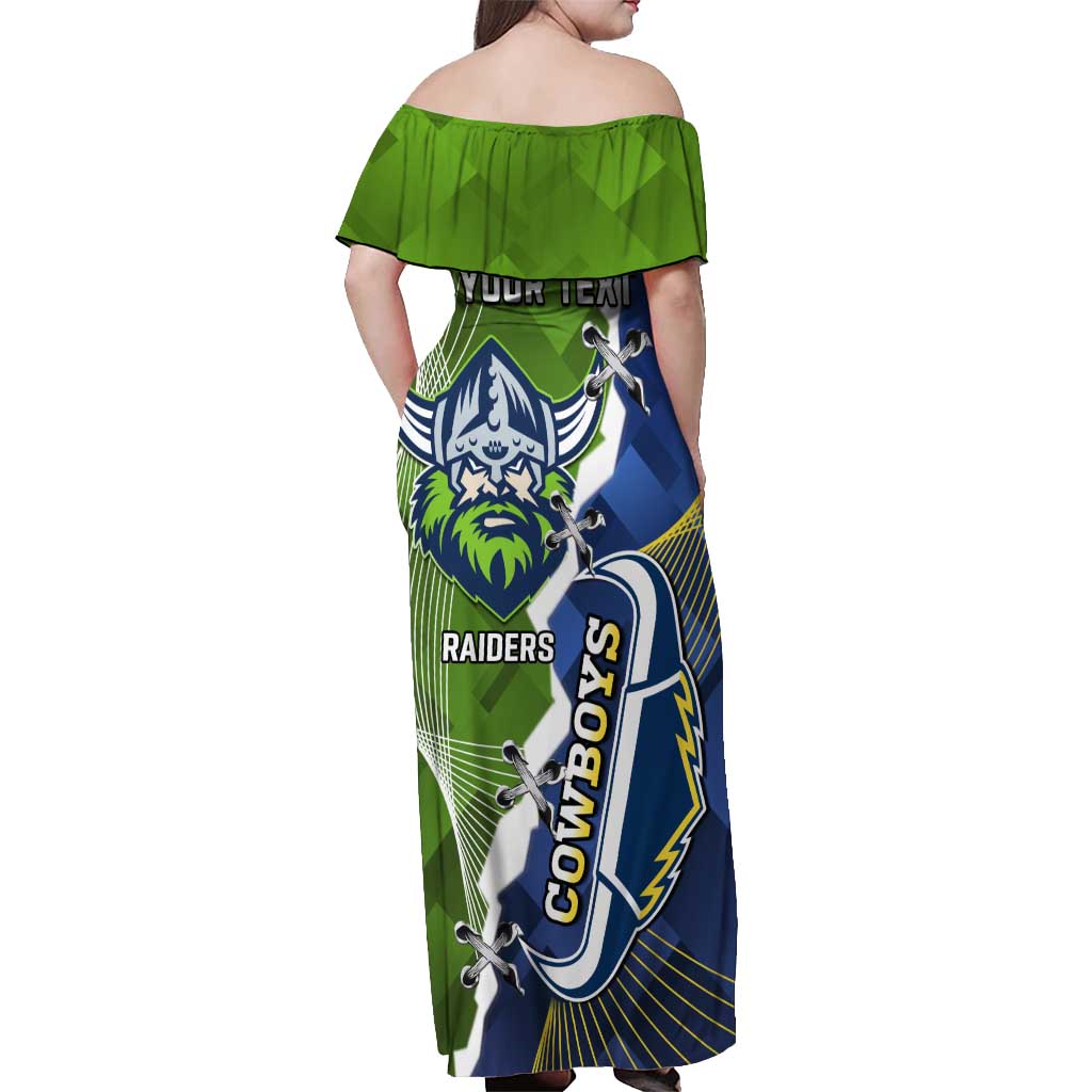 Personalised Cowboys And Raiders Rugby Off Shoulder Maxi Dress Sporty Version