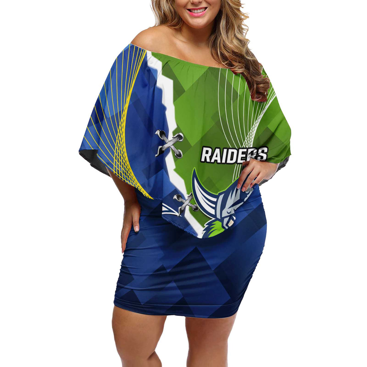 Personalised Cowboys And Raiders Rugby Off Shoulder Short Dress Sporty Version