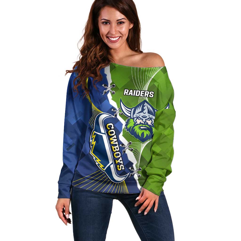 Personalised Cowboys And Raiders Rugby Off Shoulder Sweater Sporty Version