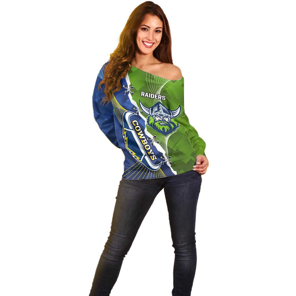 Personalised Cowboys And Raiders Rugby Off Shoulder Sweater Sporty Version