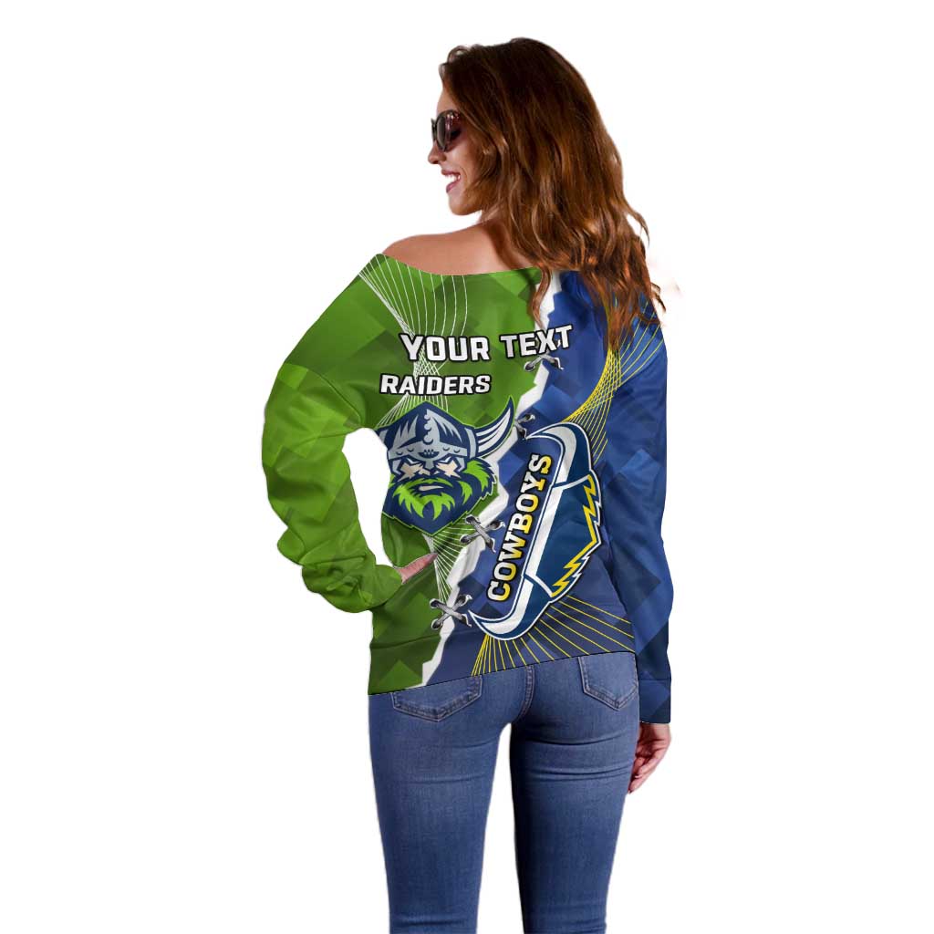Personalised Cowboys And Raiders Rugby Off Shoulder Sweater Sporty Version
