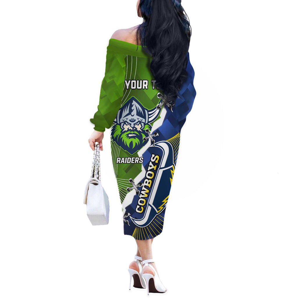 Personalised Cowboys And Raiders Rugby Off The Shoulder Long Sleeve Dress Sporty Version
