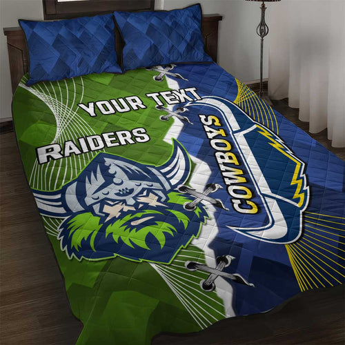 Personalised Cowboys And Raiders Rugby Quilt Bed Set Sporty Version