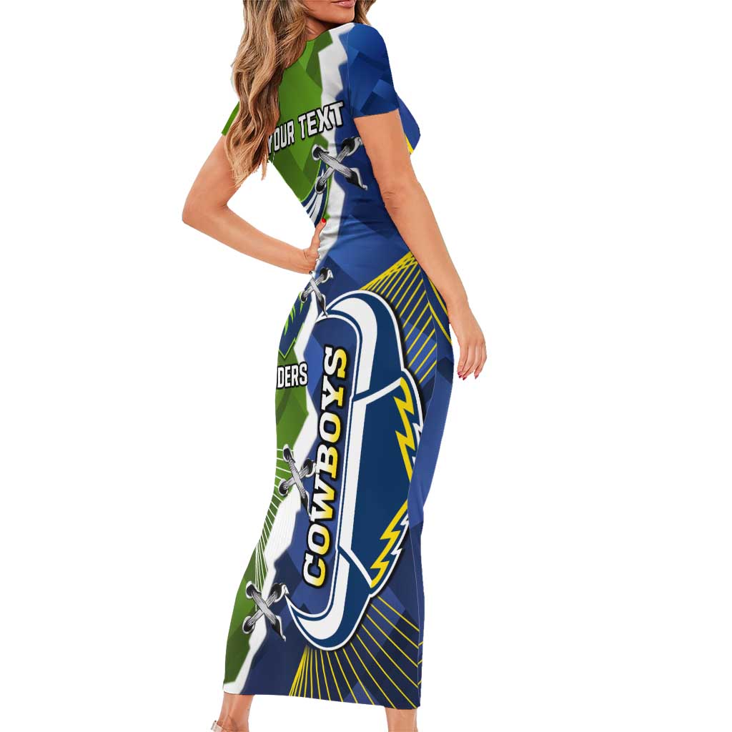 Personalised Cowboys And Raiders Rugby Short Sleeve Bodycon Dress Sporty Version