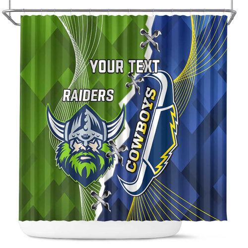 Personalised Cowboys And Raiders Rugby Shower Curtain Sporty Version