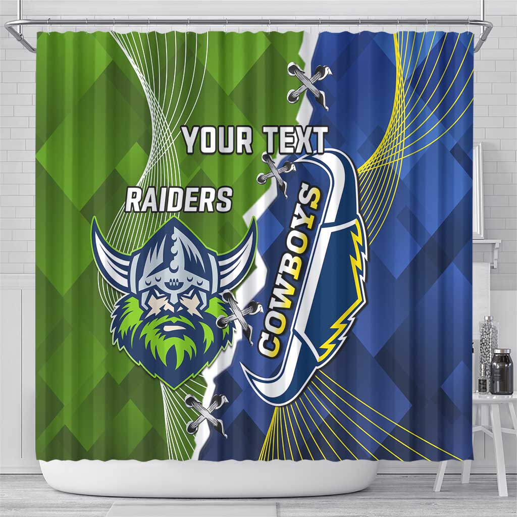 Personalised Cowboys And Raiders Rugby Shower Curtain Sporty Version