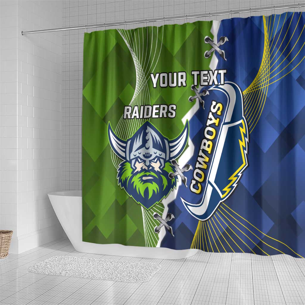 Personalised Cowboys And Raiders Rugby Shower Curtain Sporty Version