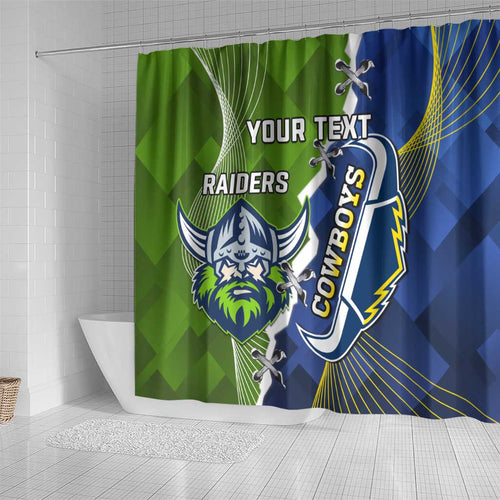 Personalised Cowboys And Raiders Rugby Shower Curtain Sporty Version