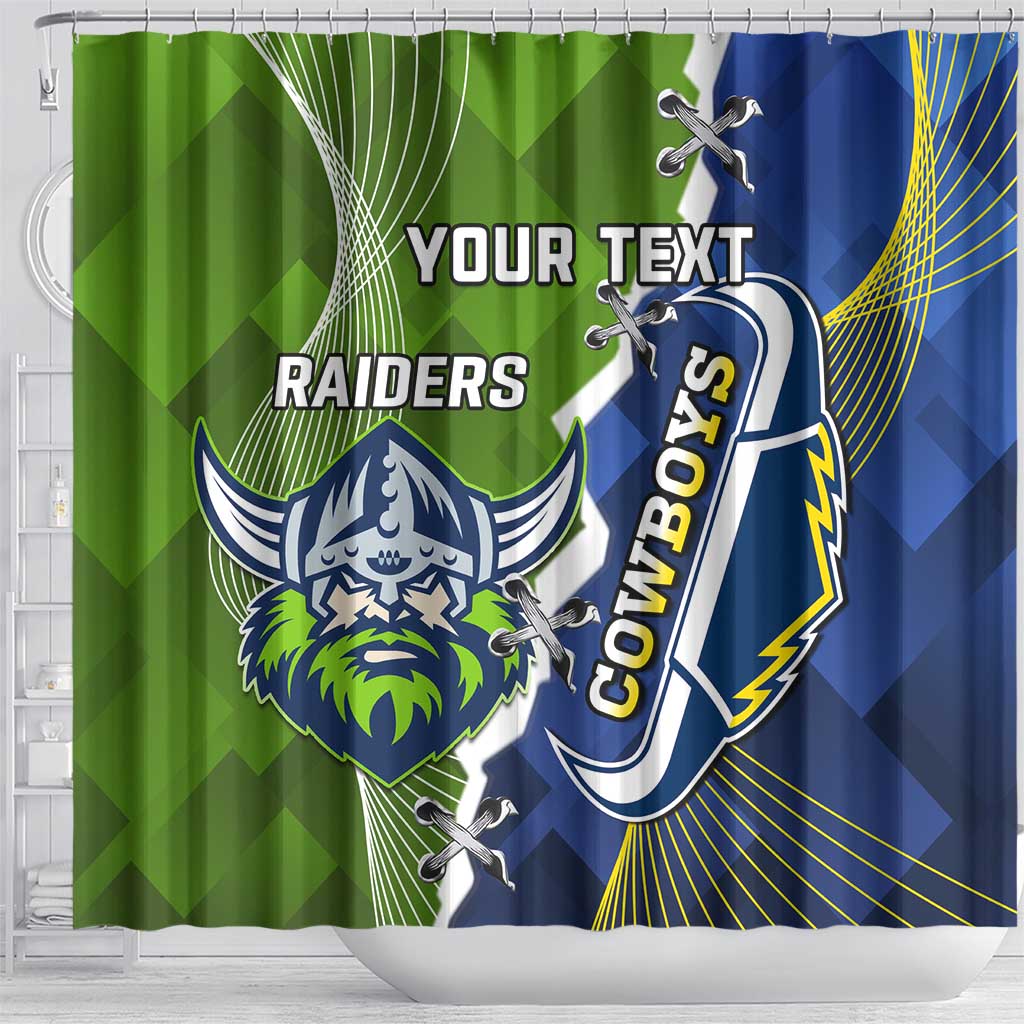 Personalised Cowboys And Raiders Rugby Shower Curtain Sporty Version