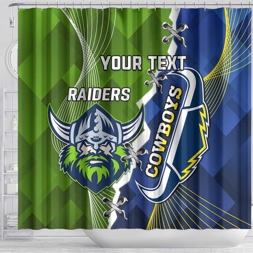 Personalised Cowboys And Raiders Rugby Shower Curtain Sporty Version