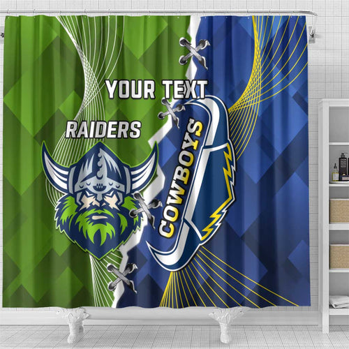 Personalised Cowboys And Raiders Rugby Shower Curtain Sporty Version