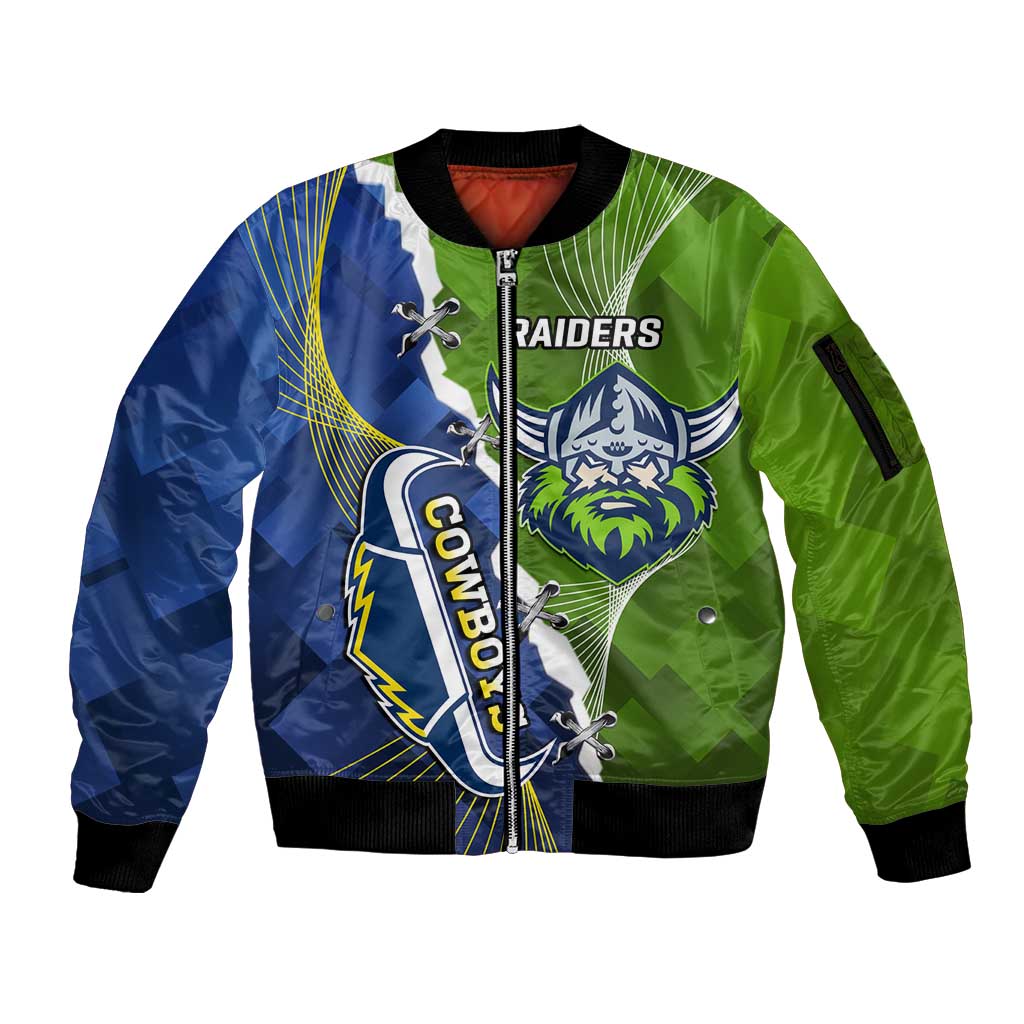 Personalised Cowboys And Raiders Rugby Sleeve Zip Bomber Jacket Sporty Version