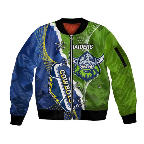 Personalised Cowboys And Raiders Rugby Sleeve Zip Bomber Jacket Sporty Version