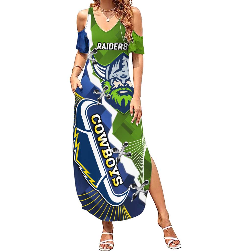 Personalised Cowboys And Raiders Rugby Summer Maxi Dress Sporty Version