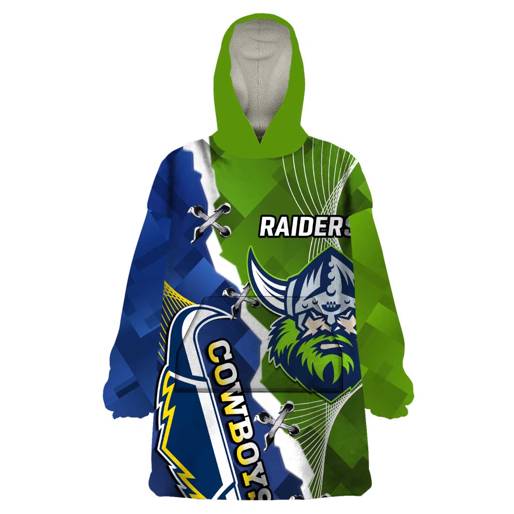 Personalised Cowboys And Raiders Rugby Wearable Blanket Hoodie Sporty Version