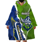 Personalised Cowboys And Raiders Rugby Wearable Blanket Hoodie Sporty Version