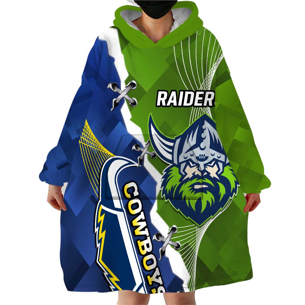 Personalised Cowboys And Raiders Rugby Wearable Blanket Hoodie Sporty Version