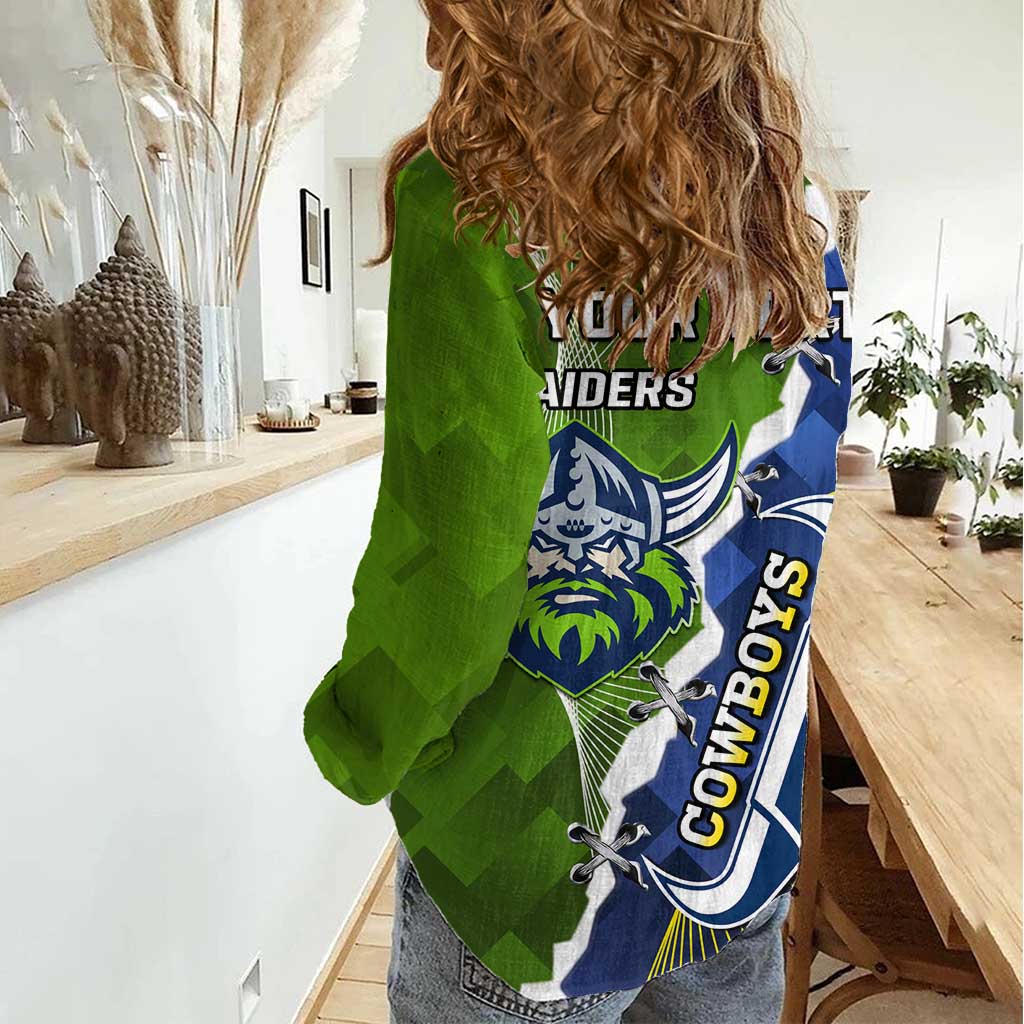 Personalised Cowboys And Raiders Rugby Women Casual Shirt Sporty Version
