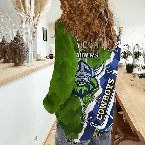 Personalised Cowboys And Raiders Rugby Women Casual Shirt Sporty Version