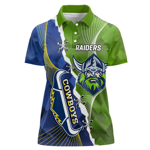 Personalised Cowboys And Raiders Rugby Women Polo Shirt Sporty Version
