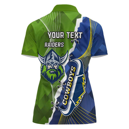 Personalised Cowboys And Raiders Rugby Women Polo Shirt Sporty Version