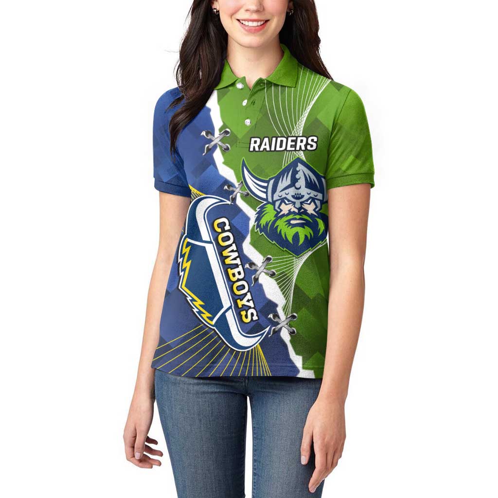 Personalised Cowboys And Raiders Rugby Women Polo Shirt Sporty Version