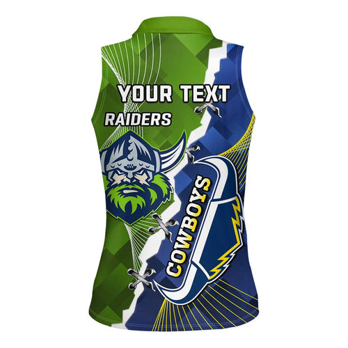 Personalised Cowboys And Raiders Rugby Women Sleeveless Polo Shirt Sporty Version