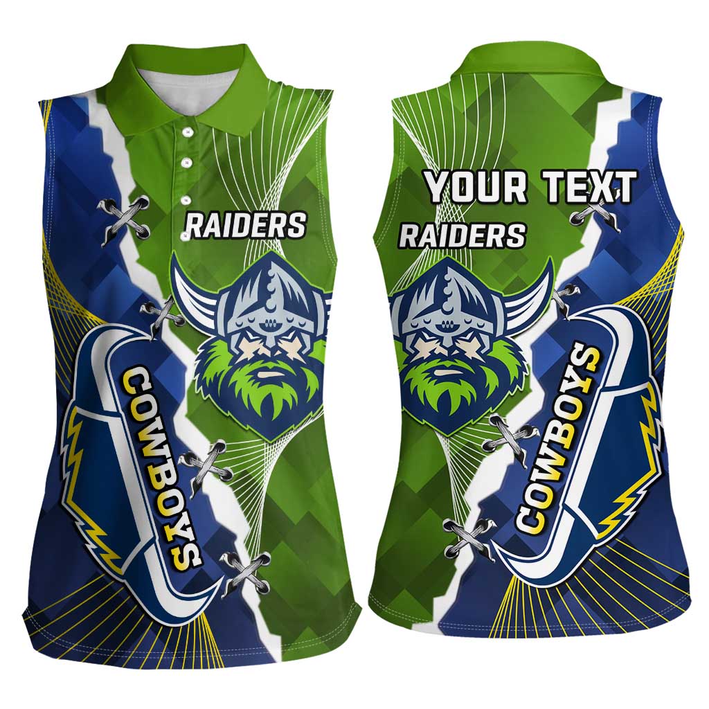 Personalised Cowboys And Raiders Rugby Women Sleeveless Polo Shirt Sporty Version