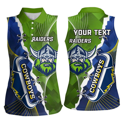 Personalised Cowboys And Raiders Rugby Women Sleeveless Polo Shirt Sporty Version