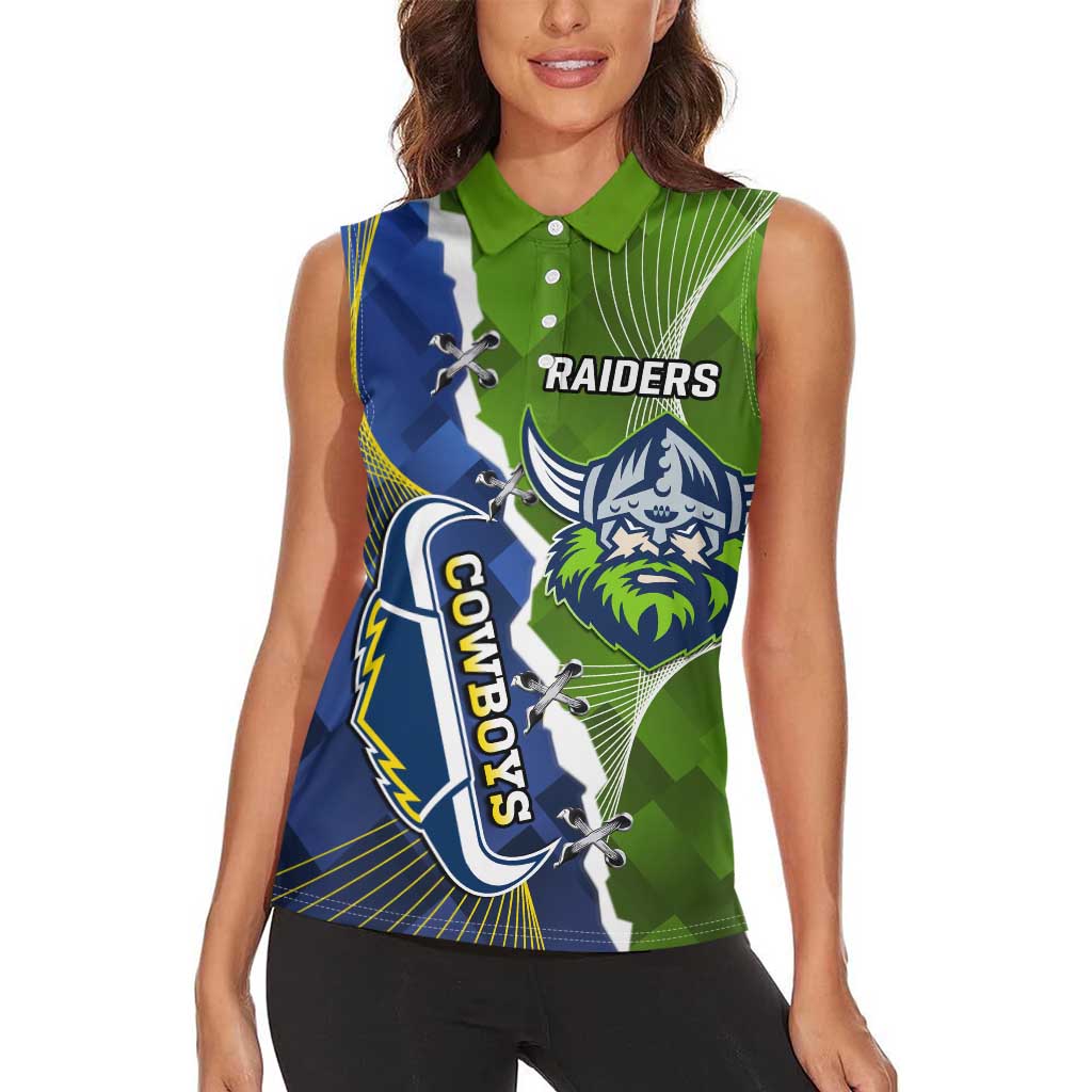 Personalised Cowboys And Raiders Rugby Women Sleeveless Polo Shirt Sporty Version