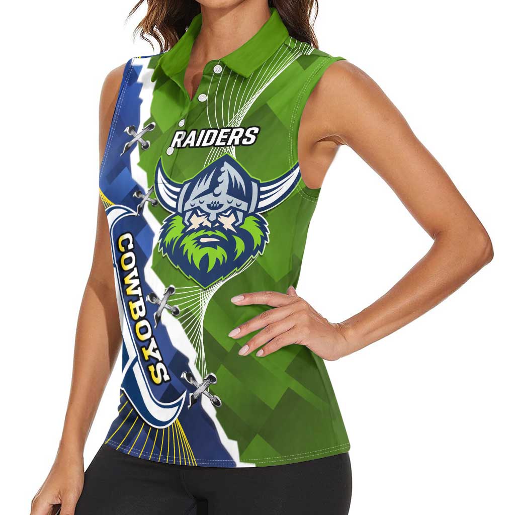 Personalised Cowboys And Raiders Rugby Women Sleeveless Polo Shirt Sporty Version