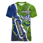 Personalised Cowboys And Raiders Rugby Women V-Neck T-Shirt Sporty Version
