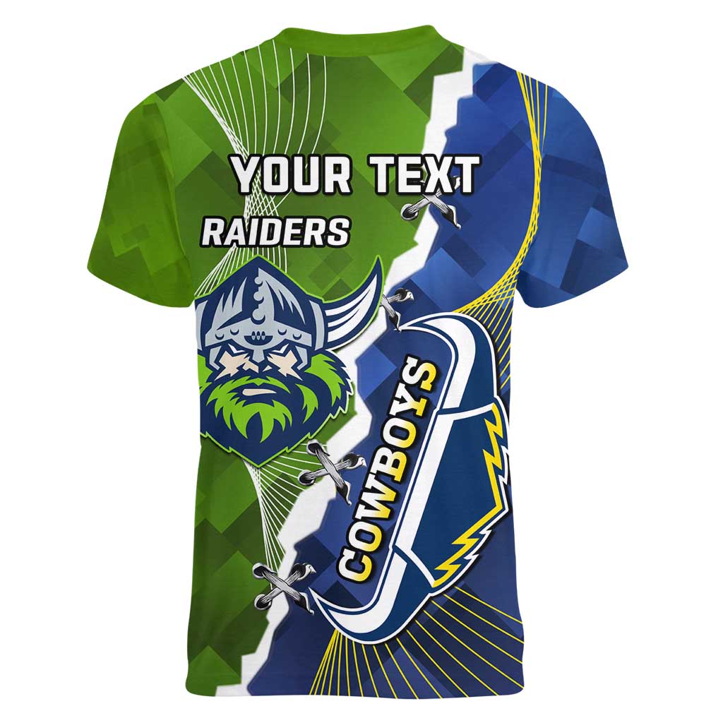 Personalised Cowboys And Raiders Rugby Women V-Neck T-Shirt Sporty Version