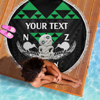 Personalised Aotearoa Rugby Beach Blanket New Zealand Maori Kete Matauranga Pattern