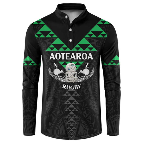 Personalised Aotearoa Rugby Button Sweatshirt New Zealand Maori Kete Matauranga Pattern