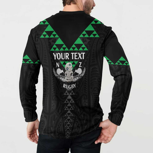 Personalised Aotearoa Rugby Button Sweatshirt New Zealand Maori Kete Matauranga Pattern
