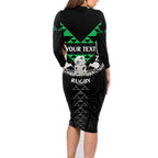 Personalised Aotearoa Rugby Family Matching Long Sleeve Bodycon Dress and Hawaiian Shirt New Zealand Maori Kete Matauranga Pattern