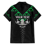 Personalised Aotearoa Rugby Family Matching Off The Shoulder Long Sleeve Dress and Hawaiian Shirt New Zealand Maori Kete Matauranga Pattern